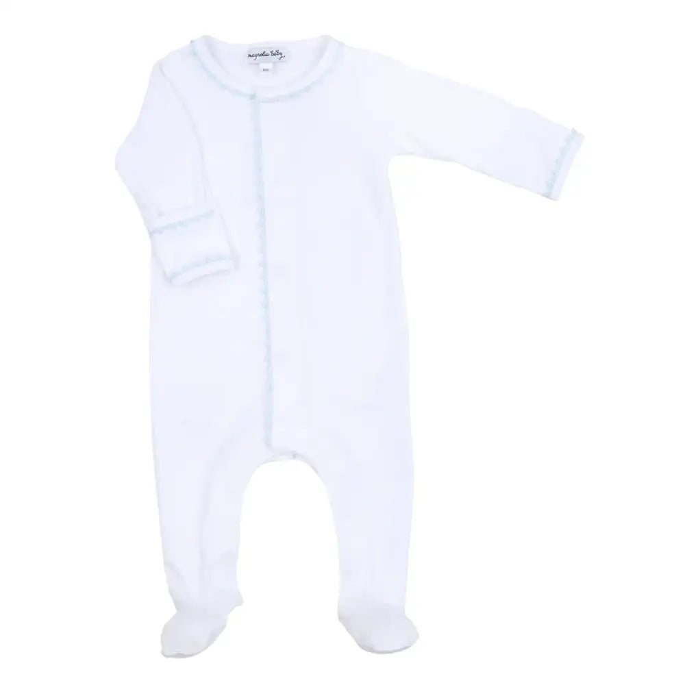 Magnolia Baby Joy Footie With Blue Crochet Trim