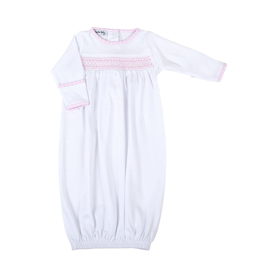 Magnolia Baby New Beginnings Pink Smocked Gathered Gown