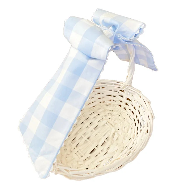 Blue Buffalo Check with Ric Rac Trim Basket Bow