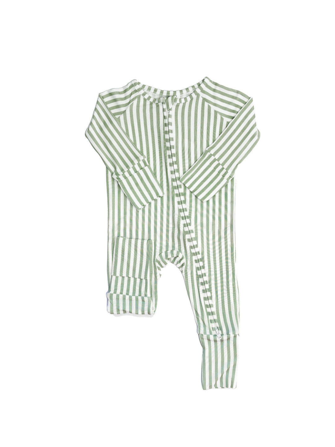 The Uptown Baby - Cabana Stripe Sage Sleep Romper