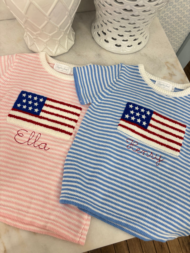 Freedom Flag Knit Short Set - Pink