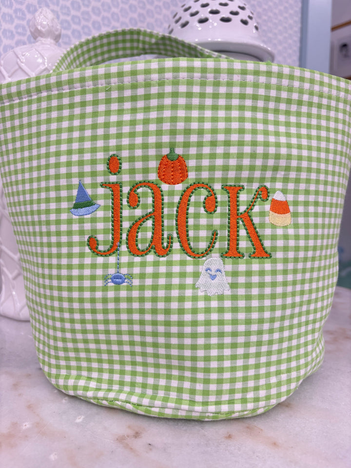 Green Gingham Halloween Bucket