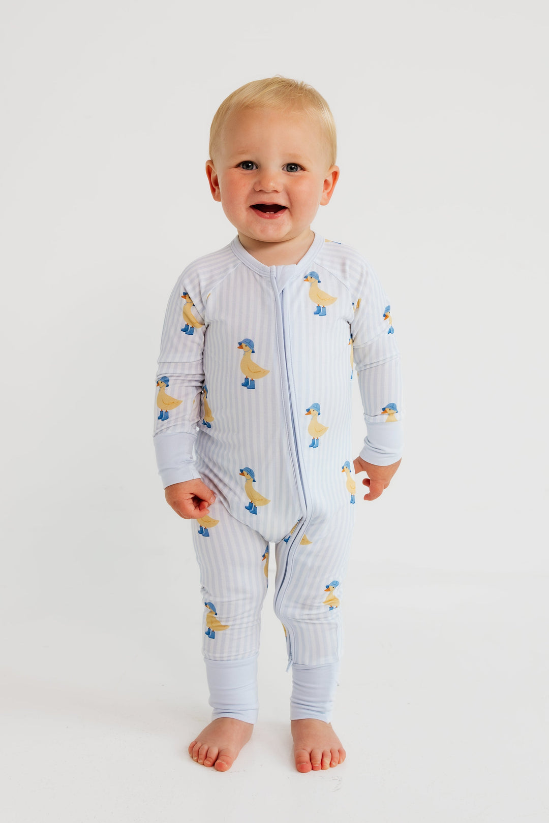 In my Jammers - Striped Ducks Zipper Romper