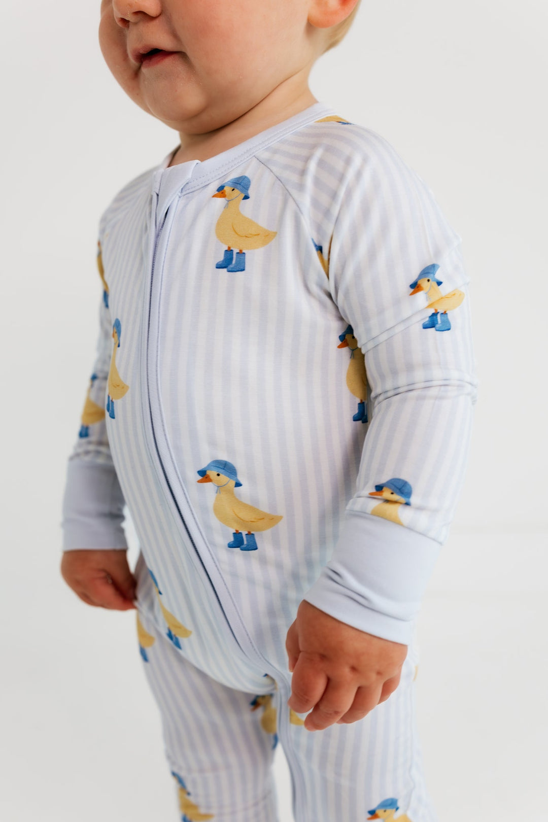 In my Jammers - Striped Ducks Zipper Romper