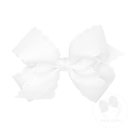Wee Ones: Medium Grosgrain Bow with Eyelet Flower-Embossed Edges - Assorted Colors