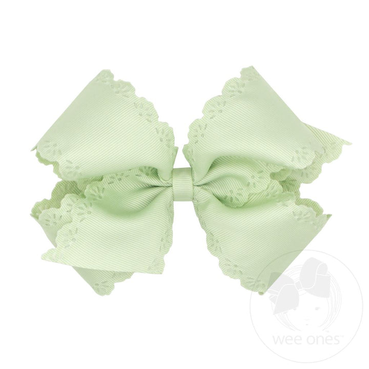 Wee Ones: King Grosgrain Bow with Eyelet Flower-Embossed Edges - Assorted Colors