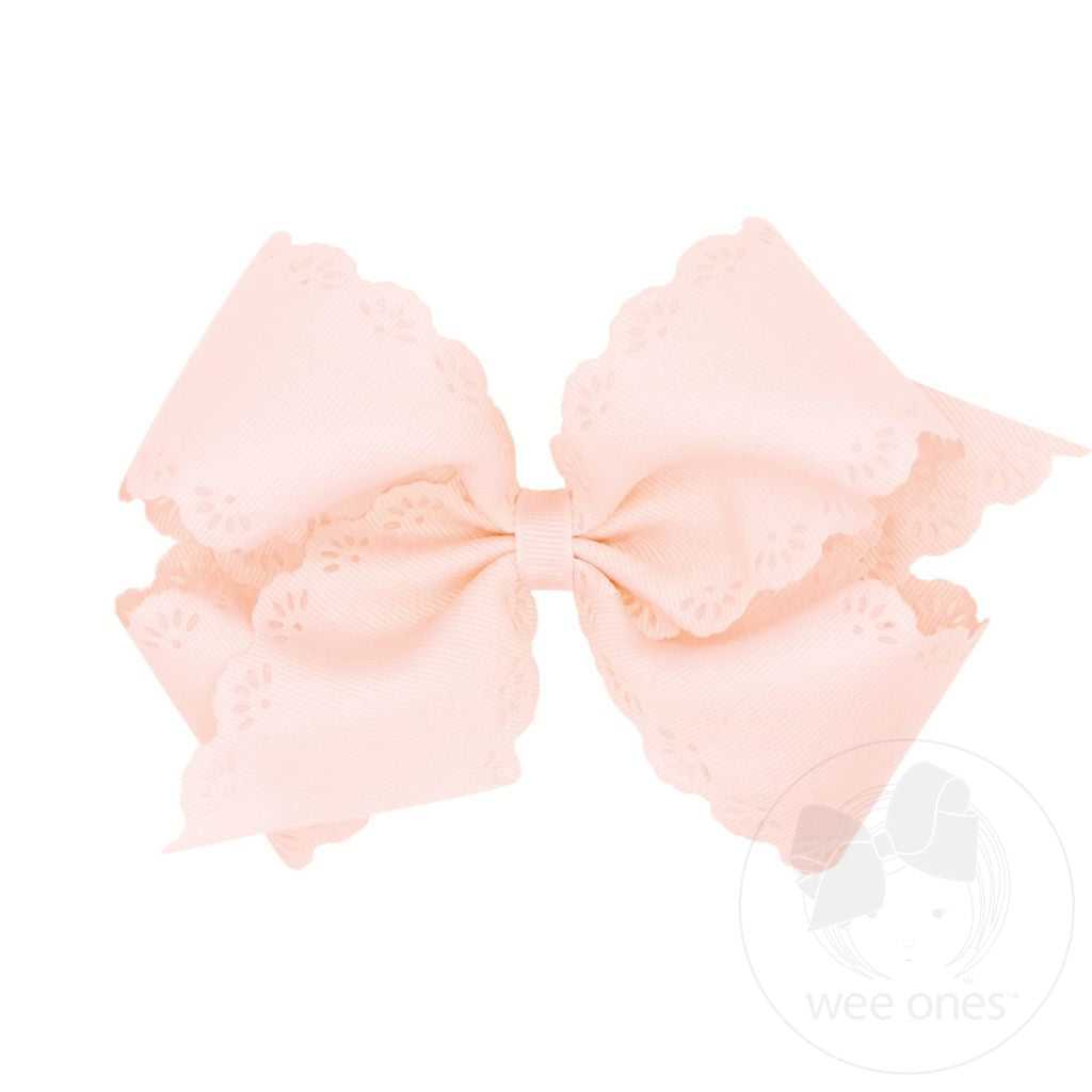 Wee Ones: King Grosgrain Bow with Eyelet Flower-Embossed Edges - Assorted Colors