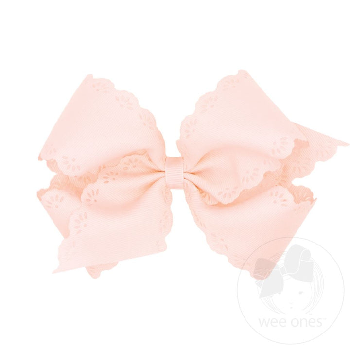 Wee Ones: King Grosgrain Bow with Eyelet Flower-Embossed Edges - Assorted Colors