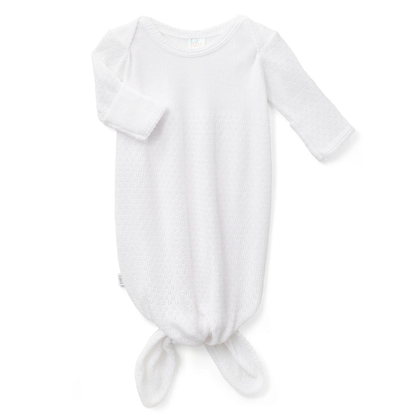 White Paty Knit Knotted Overlap Shoulder Gown #115N