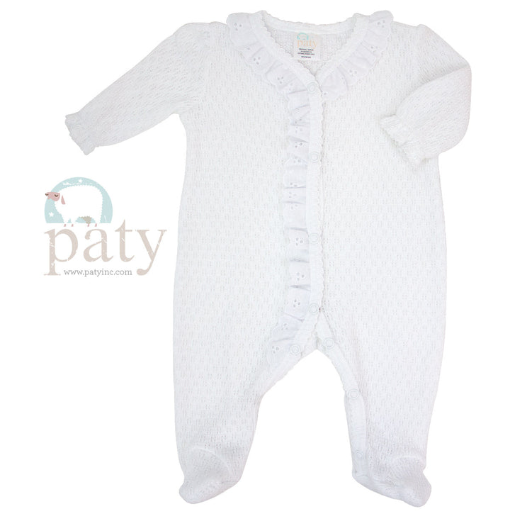 Footie with Eyelet and Puff Sleeve - White Trim - 117E