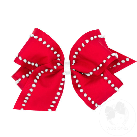 Wee Ones: King Holiday Style Pom-Pom Edge Grosgrain Overlay Girls Hair Bow