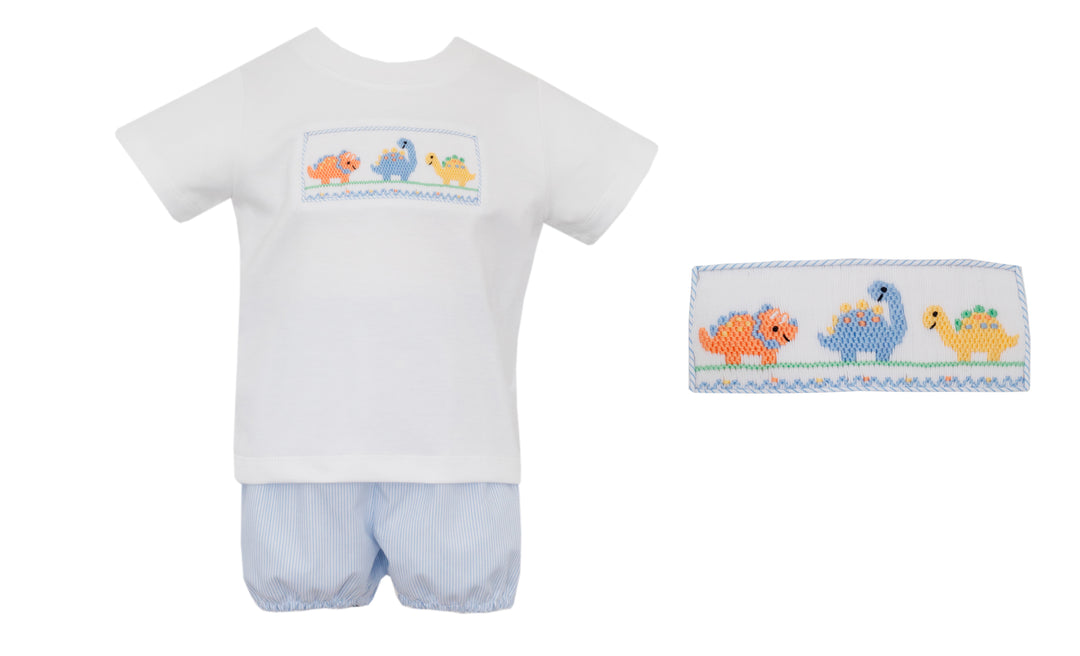 Petit Bebe - Light Blue Stripe Short Set - Dinos