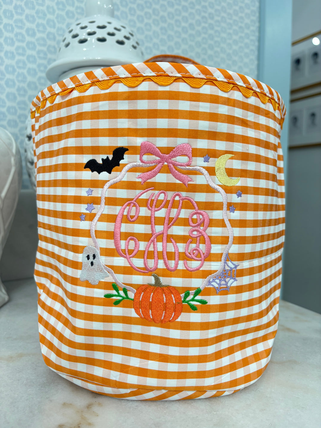 Orange Gingham Halloween Bucket
