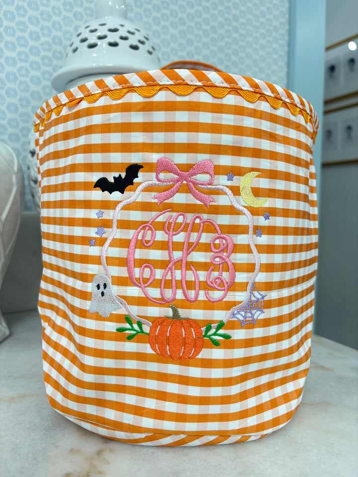 Orange Gingham Halloween Bucket