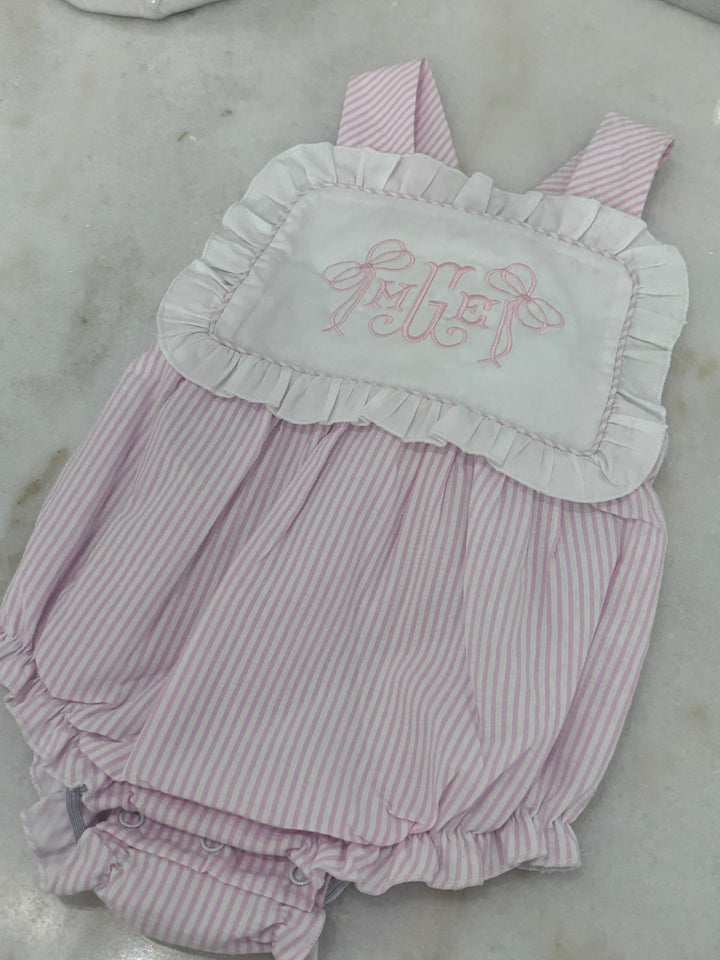Hampton Light Pink Ruffle Seersucker Sunsuit