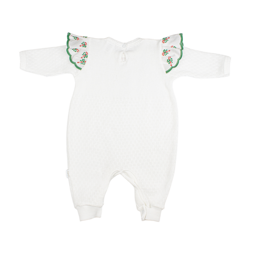 Paty Knit Angel Sleeve Romper w/Swiss Candy Cane Trim (Christmas Collection)