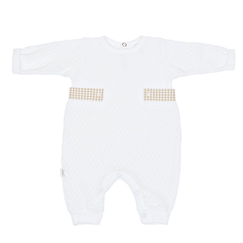 Khaki Paty Knit Long & Short Sleeve Romper with Gingham Tabs #166LSGHM