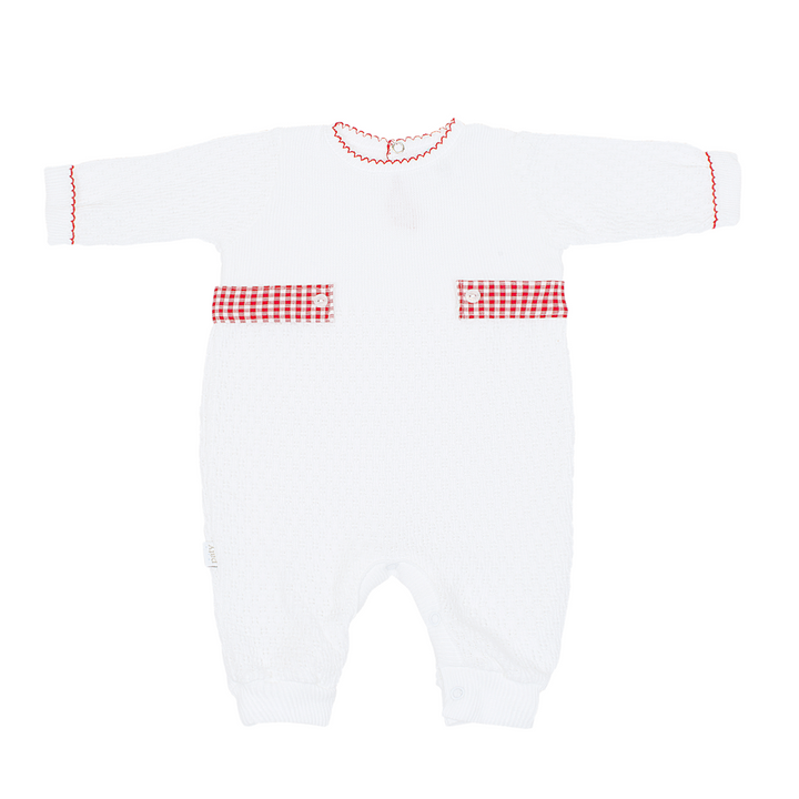Paty Long Sleeve Romper- Red gingham tabs - 166LS