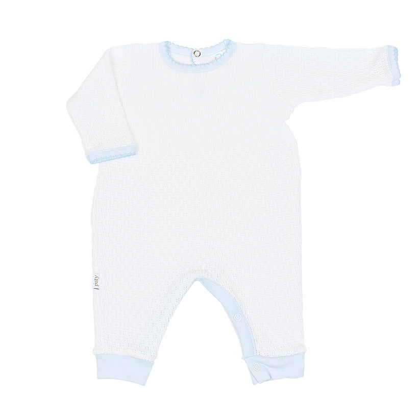 Blue Paty Knit Long & Short Sleeve Romper with Pima Trim #166LSJ