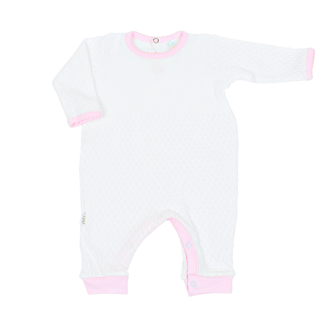 Pink Paty Knit Longsleeve Romper with Pima Trim #166LSJ