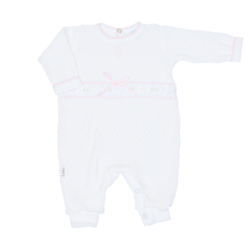 Pink Paty Knit Romper with Swiss Floral Trim #166SWFLS