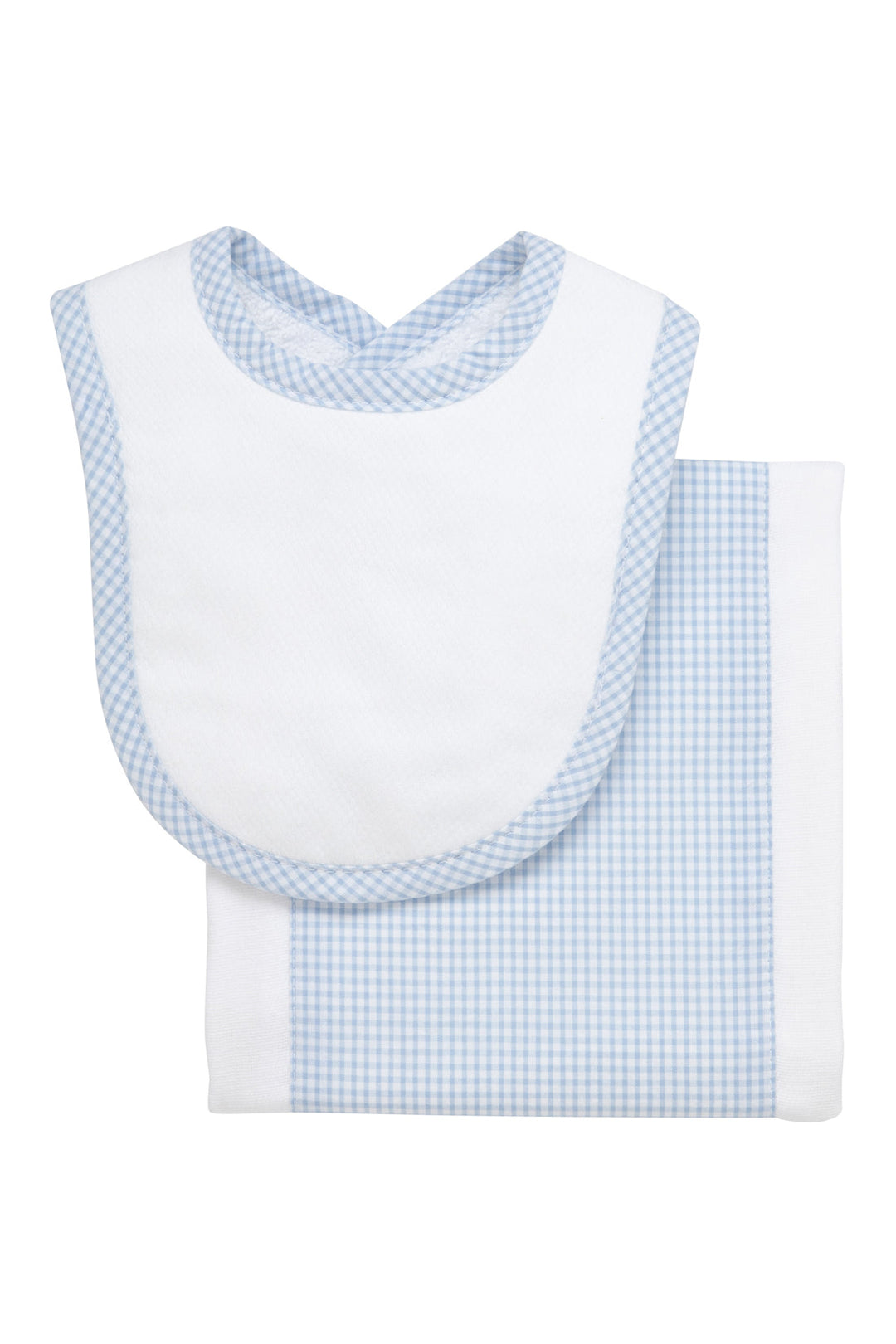 3 Marthas Small Check Drooler Bib & Burp Set- Blue