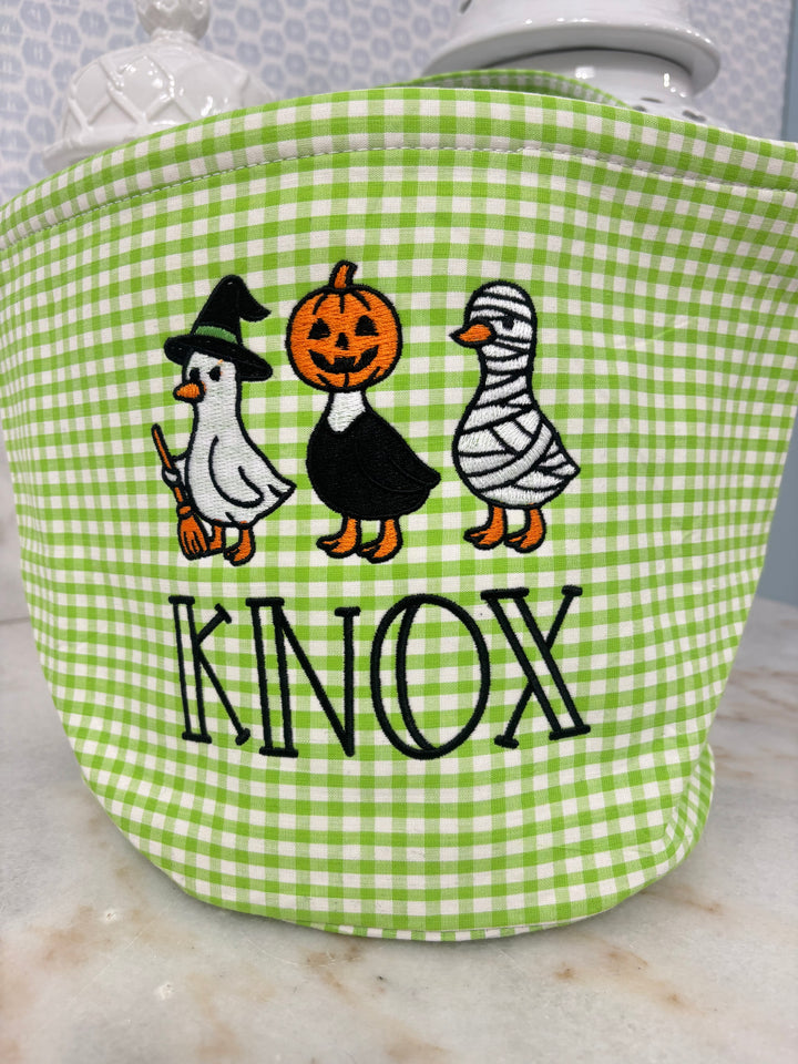 Green Gingham Halloween Bucket