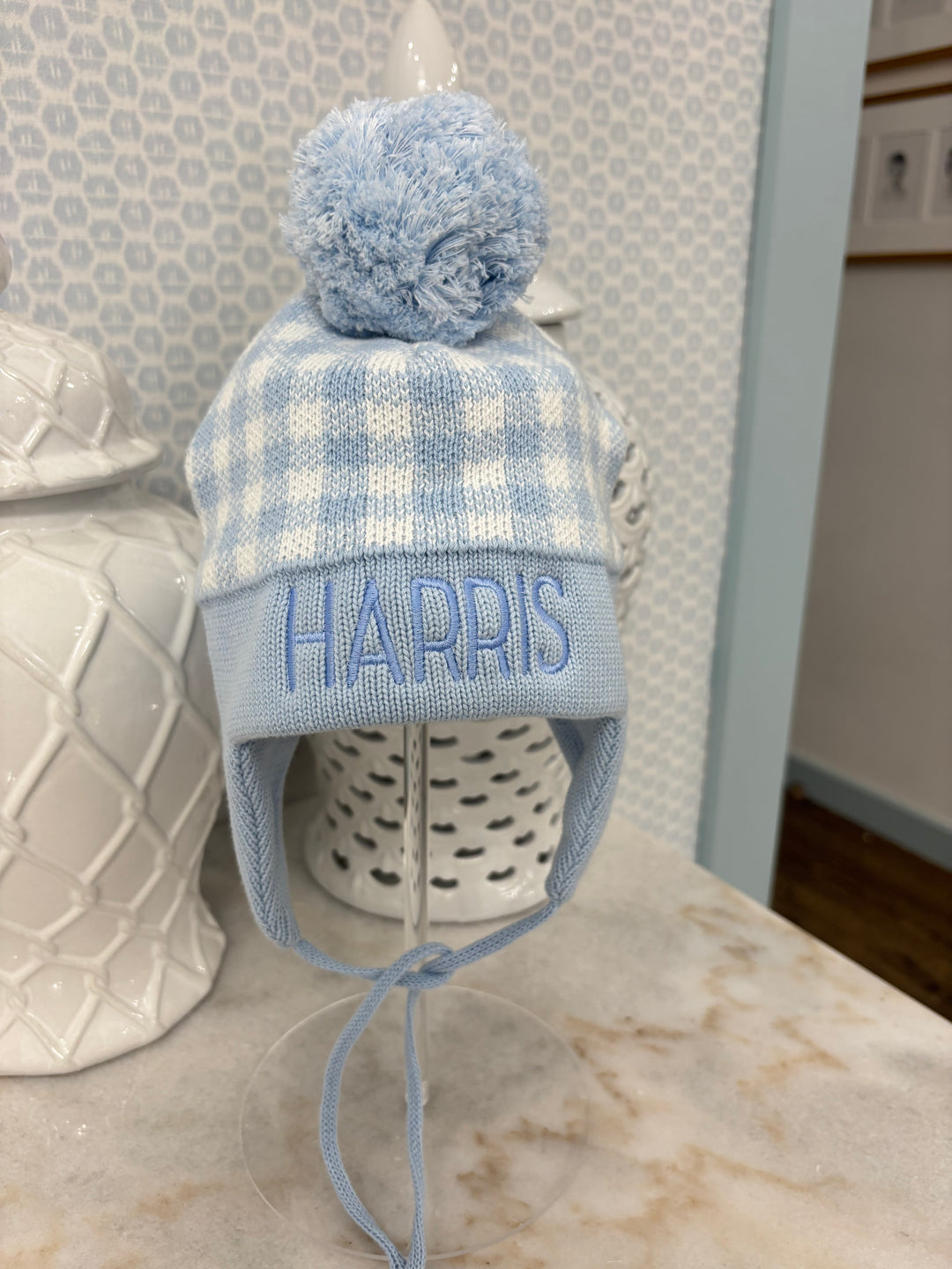Hampton James Ear Flap Blue Check Hat