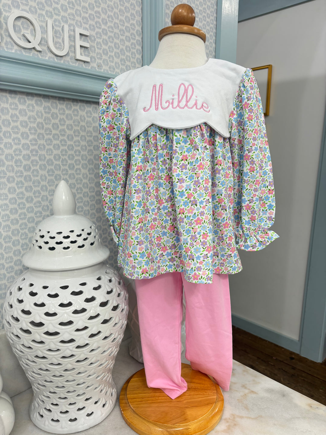 Scalloped Collar Pant Set - Winter Blooms