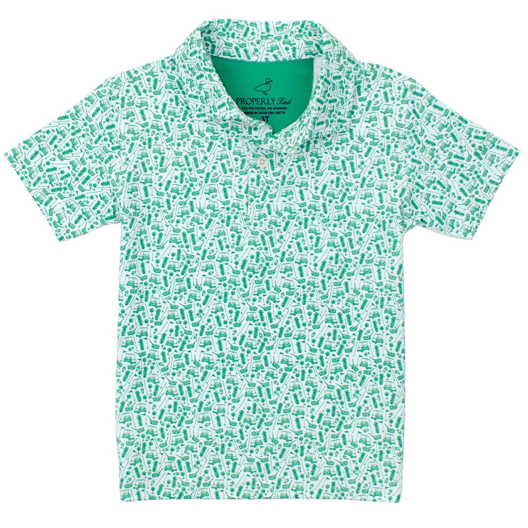 Personalized Boys Gulfport Polo Back Nine for boy - green and white golf print - Hampton James Clothing