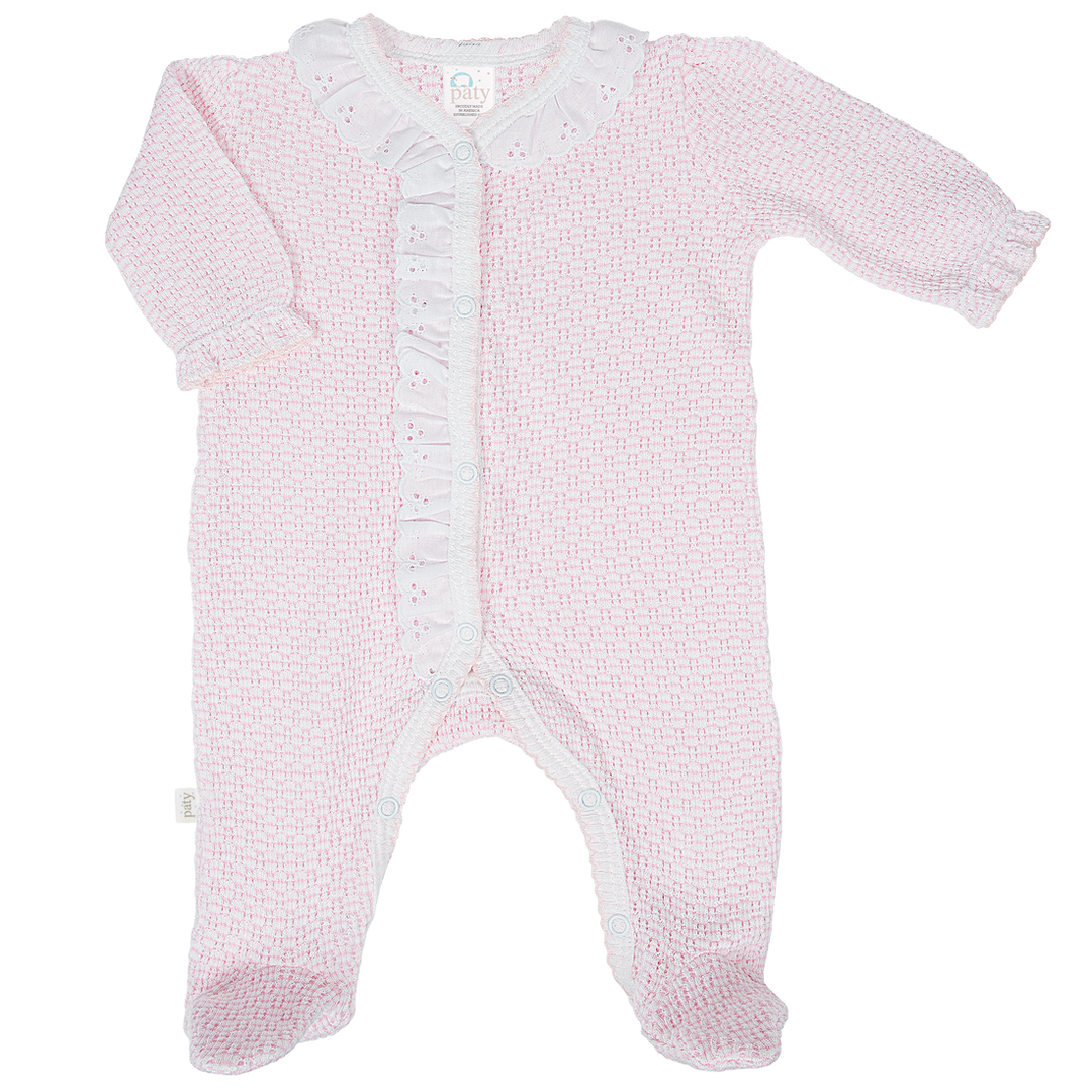 Paty Knit Solid Color Footie with Eyelet Trim #217E