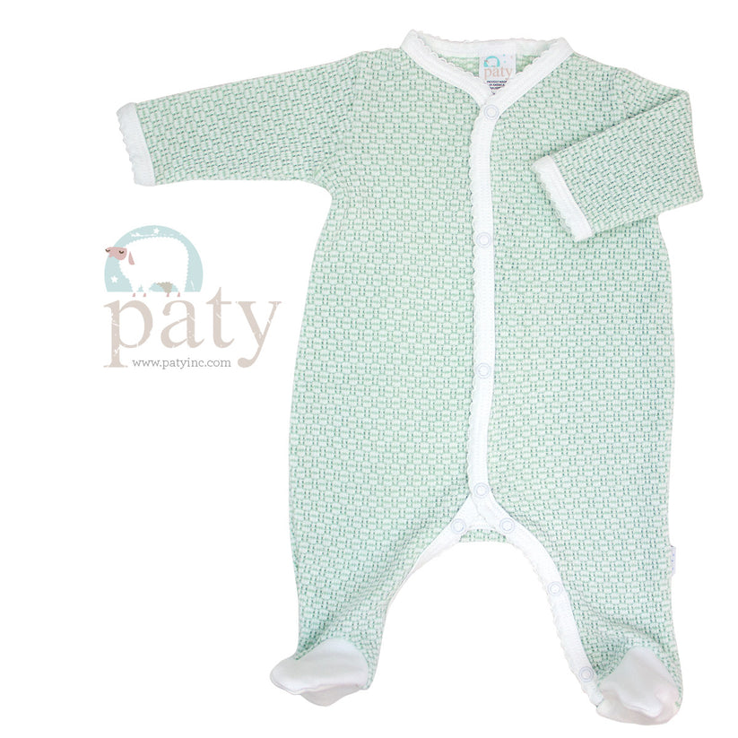 Mint with White Paty Knit Footie with Pima Trim #219J