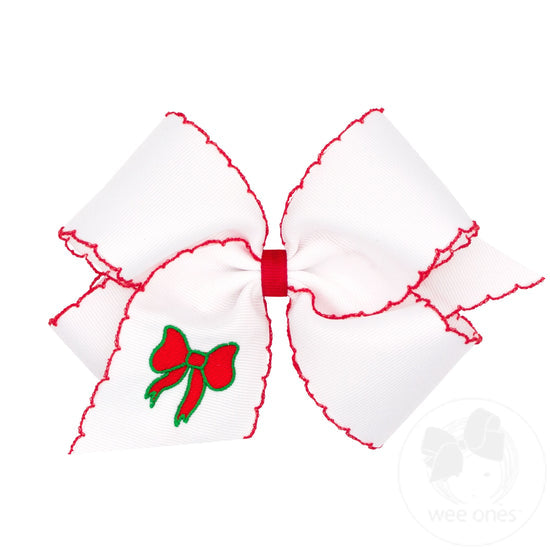 Wee Ones: King Grosgrain Hair Bow with Moonstitch Edge and Christmas Bow Embroidery - Bow