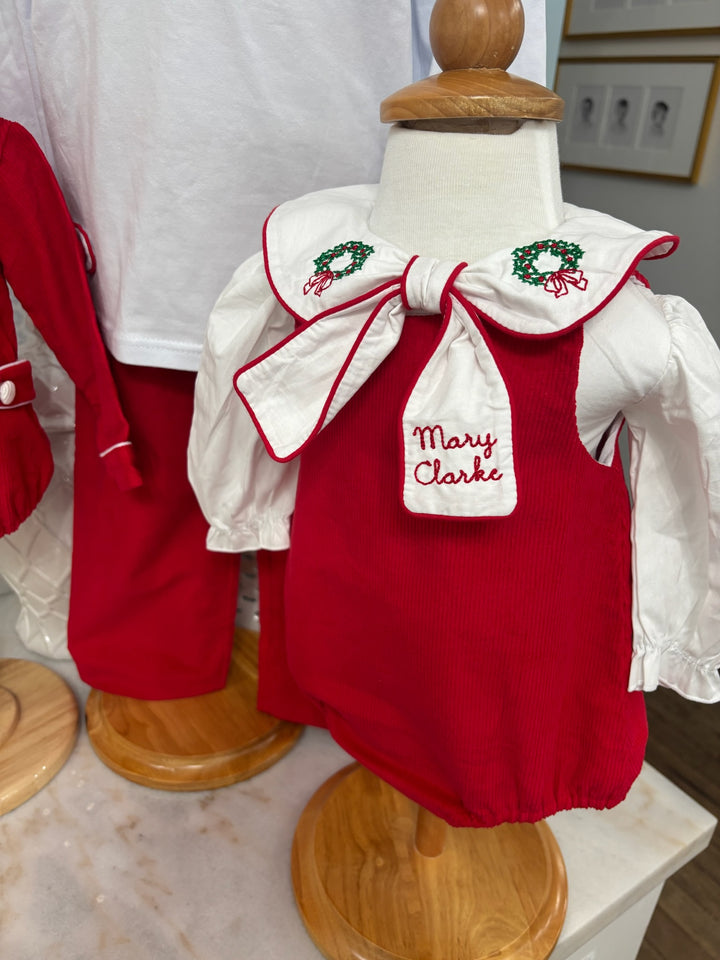 Christmas Red Corduroy Girl Bubble (Two Pieces) - PREORDER - ESD Early November