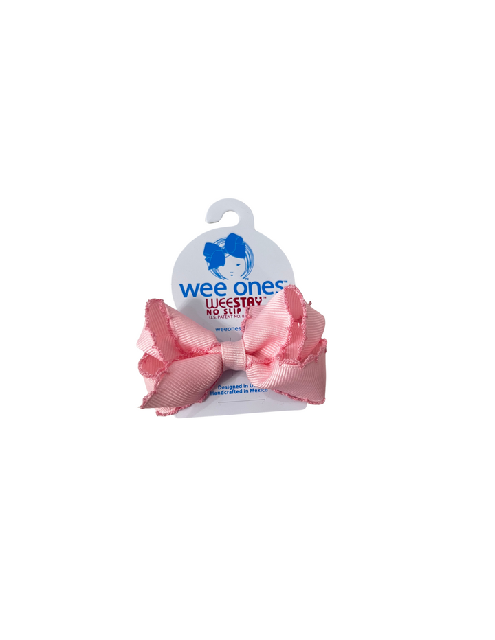 Wee Ones: Mini Grosgrain Hair Bow with Matching Moonstitch Edge