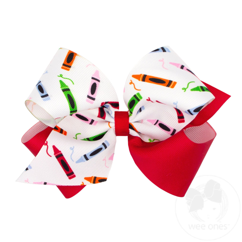 Wee Ones: King Back to School Colorblock Crayons Print Hair Bow
