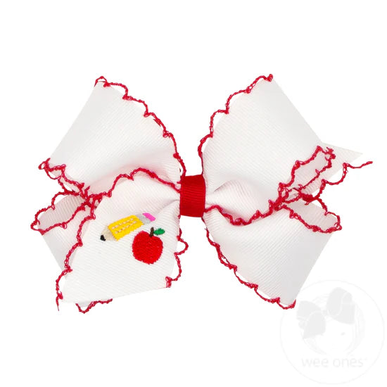 Wee Ones: Medium Back to School Moonstitch Pencil Embroidered Hair Bow