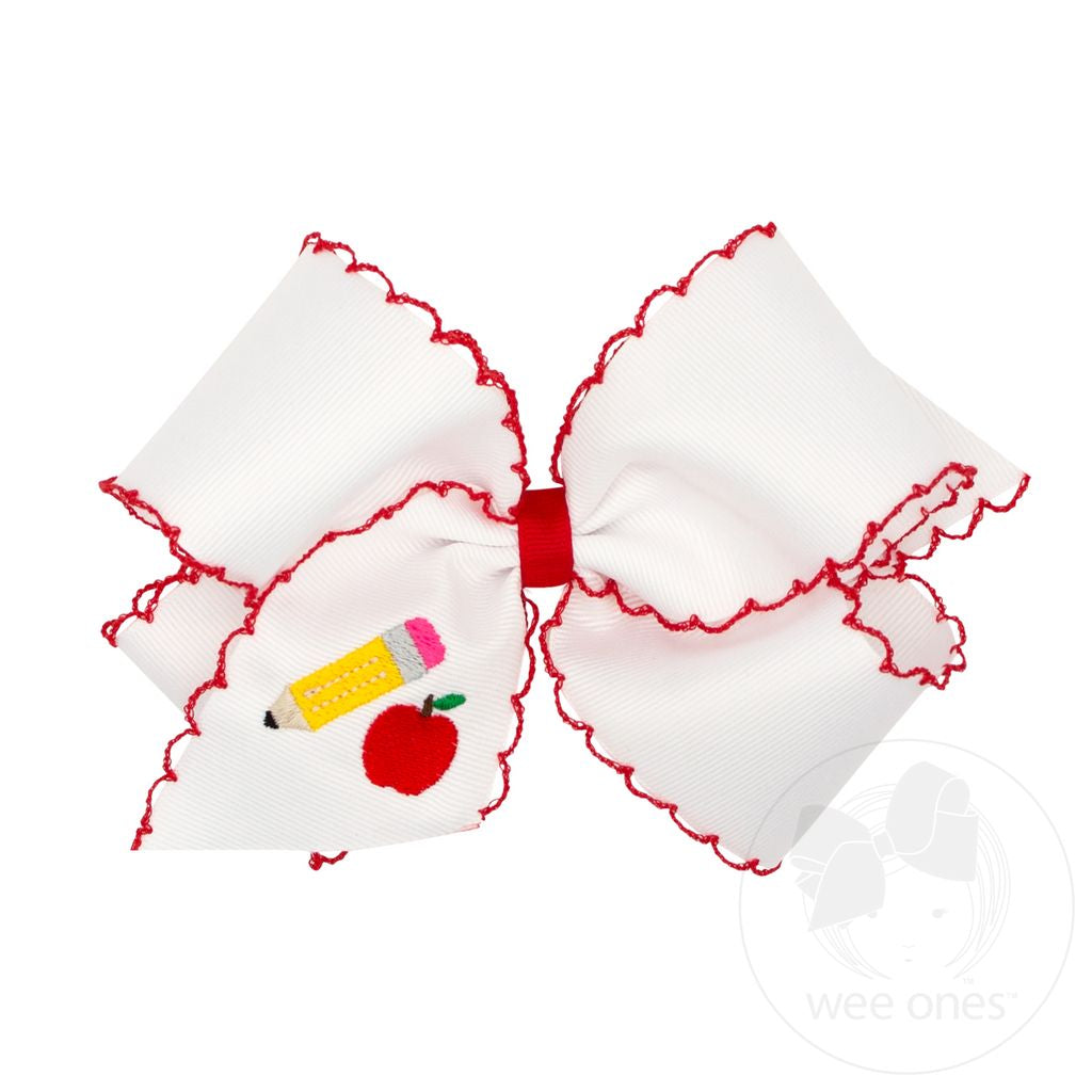 Wee Ones: King Back to School Moonstitch Pencil Embroidered Hair Bow