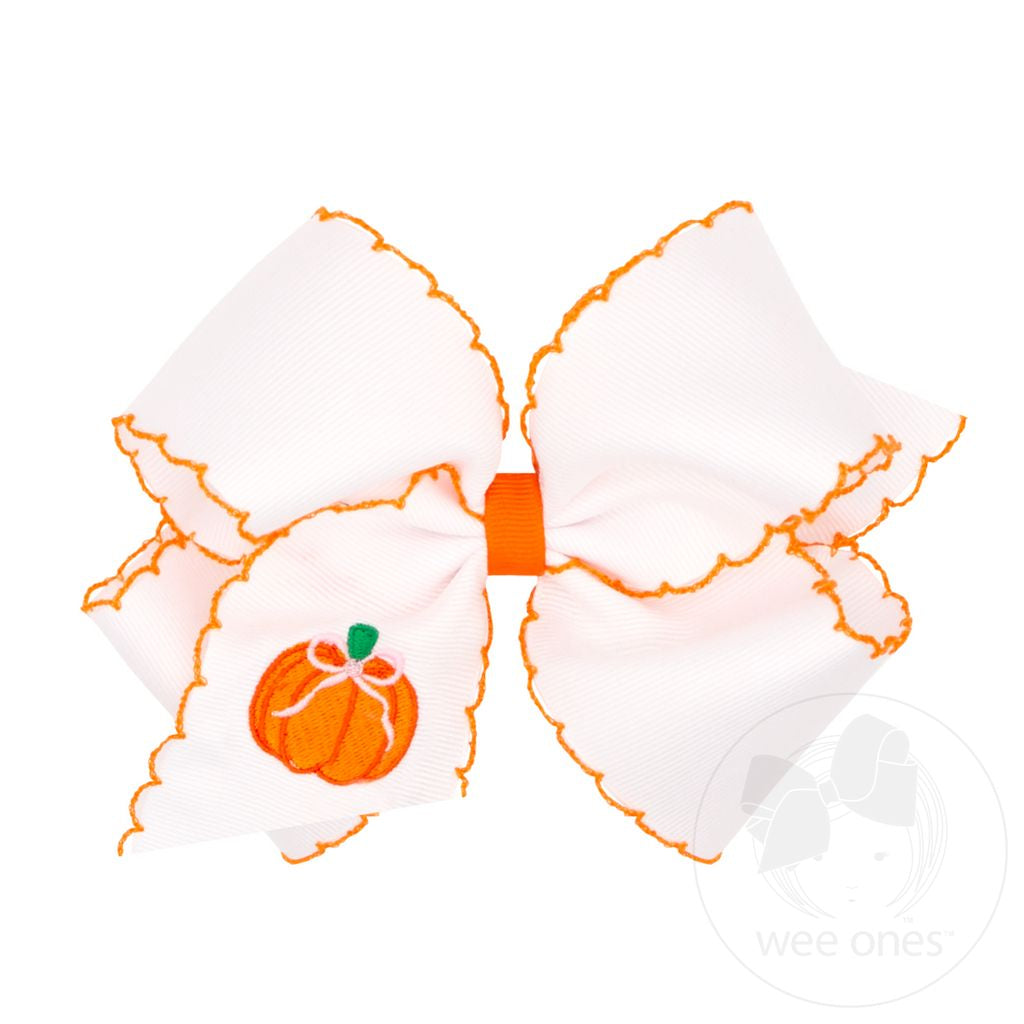 Wee Ones: King Harvest Pumpkin Embroidery Moonstitch Hair Bow