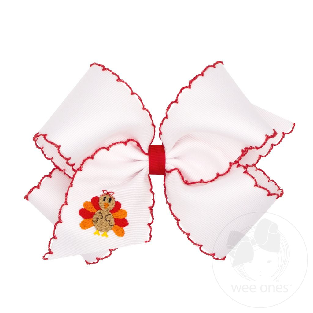 Wee Ones: King Harvest Turkey Embroidery Moonstitch Hair Bow