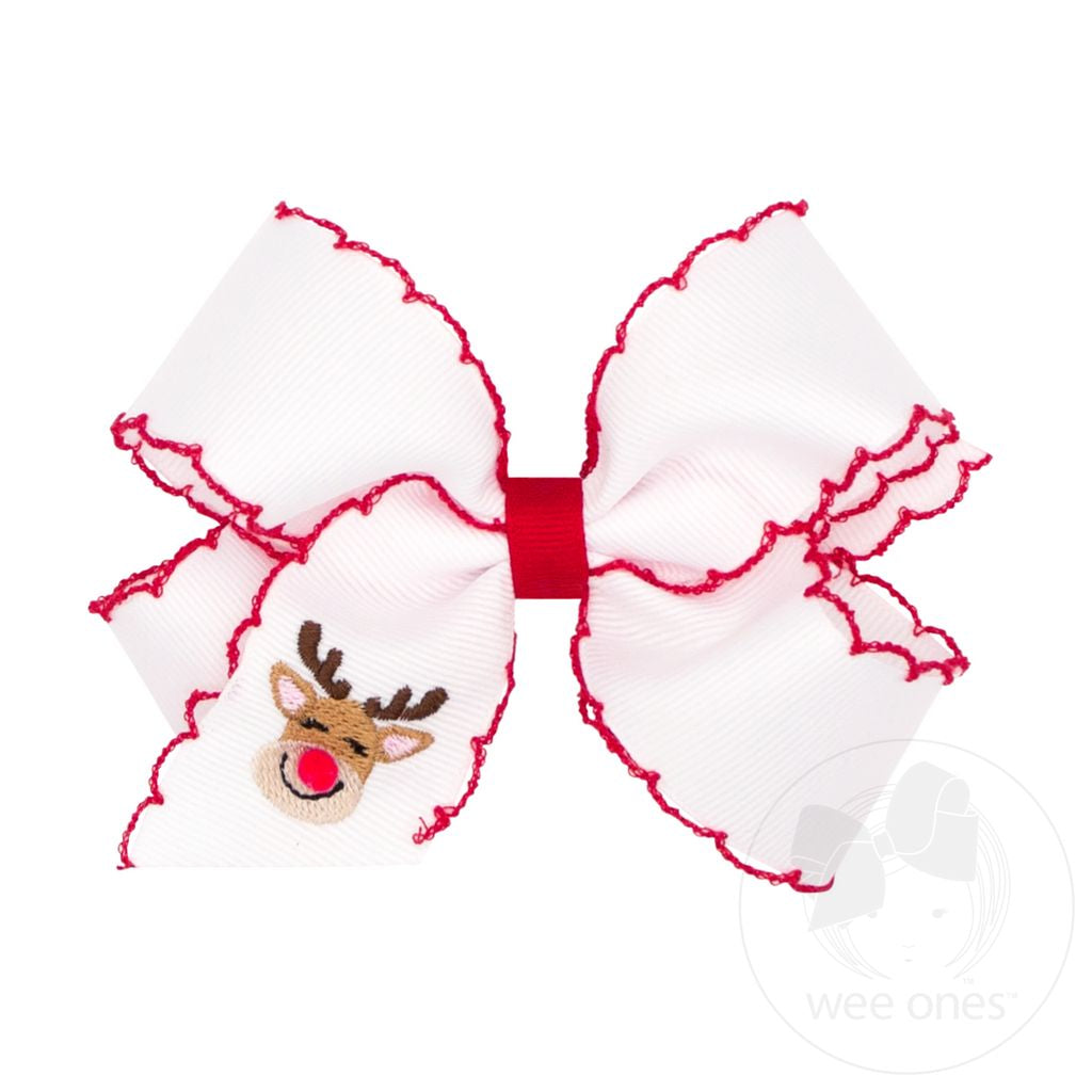 Wee Ones: Medium Moonstitch Christmas Embroidered Hair Bows - Reindeer