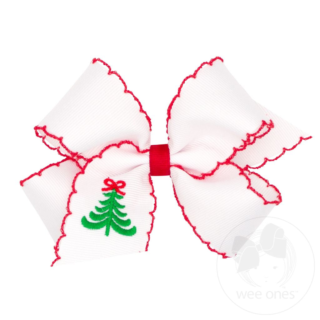 Wee Ones: Medium Moonstitch Christmas Embroidered Hair Bows - Tree
