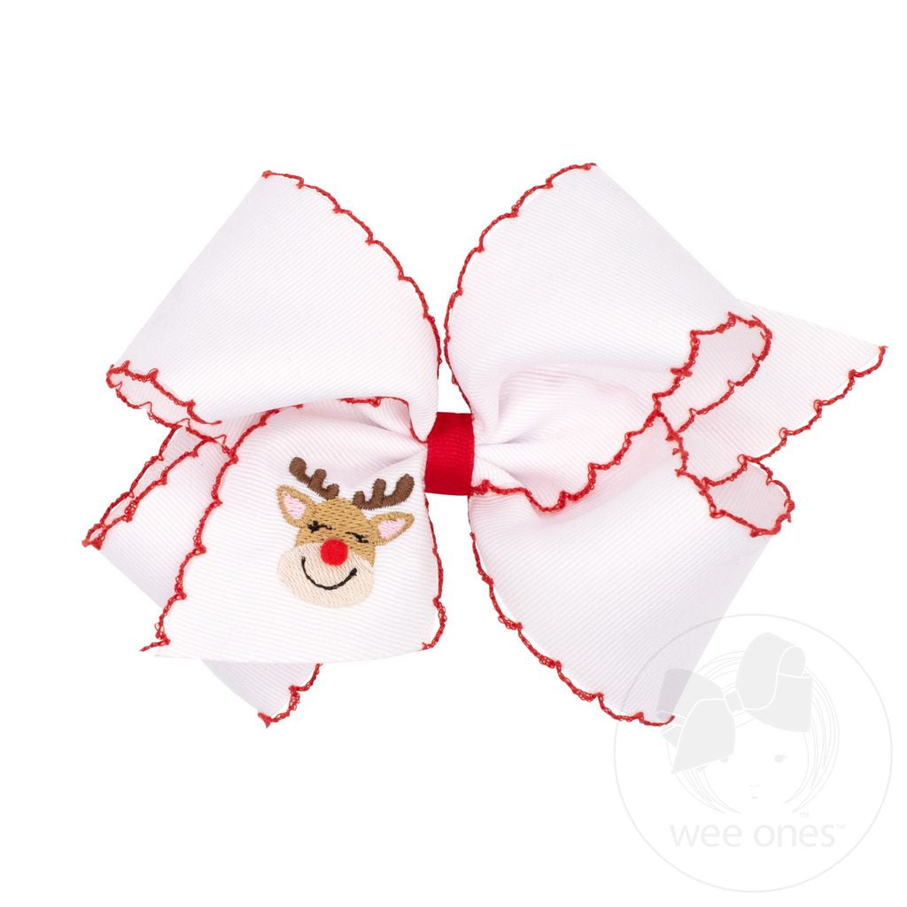 Wee Ones: King Moonstitch Christmas Embroidered Hair Bows - Reindeer
