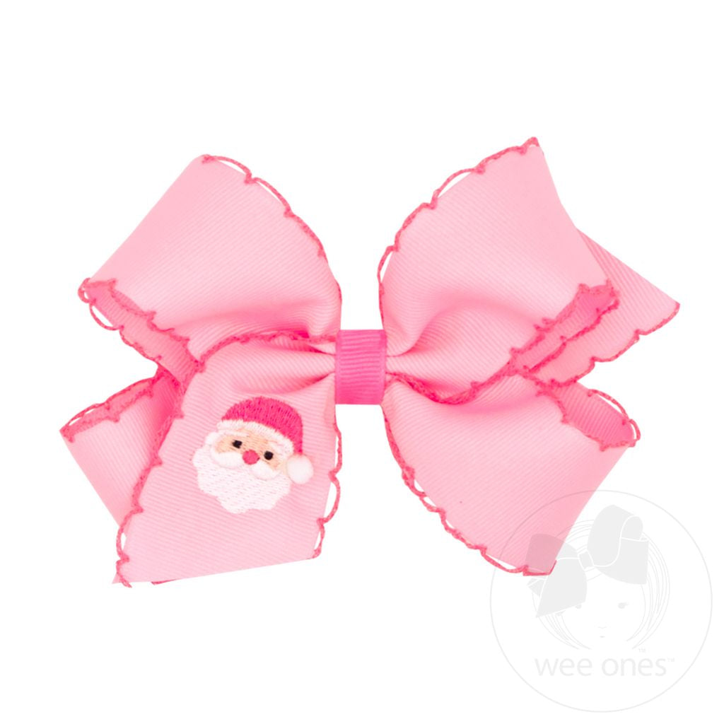 Wee Ones: Medium Moonstitch Pink Christmas Embroidered Hair Bows
