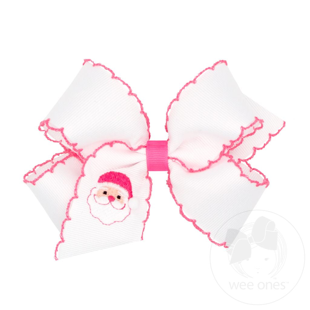 Wee Ones: Medium Moonstitch White Christmas Embroidered Hair Bows - Santa