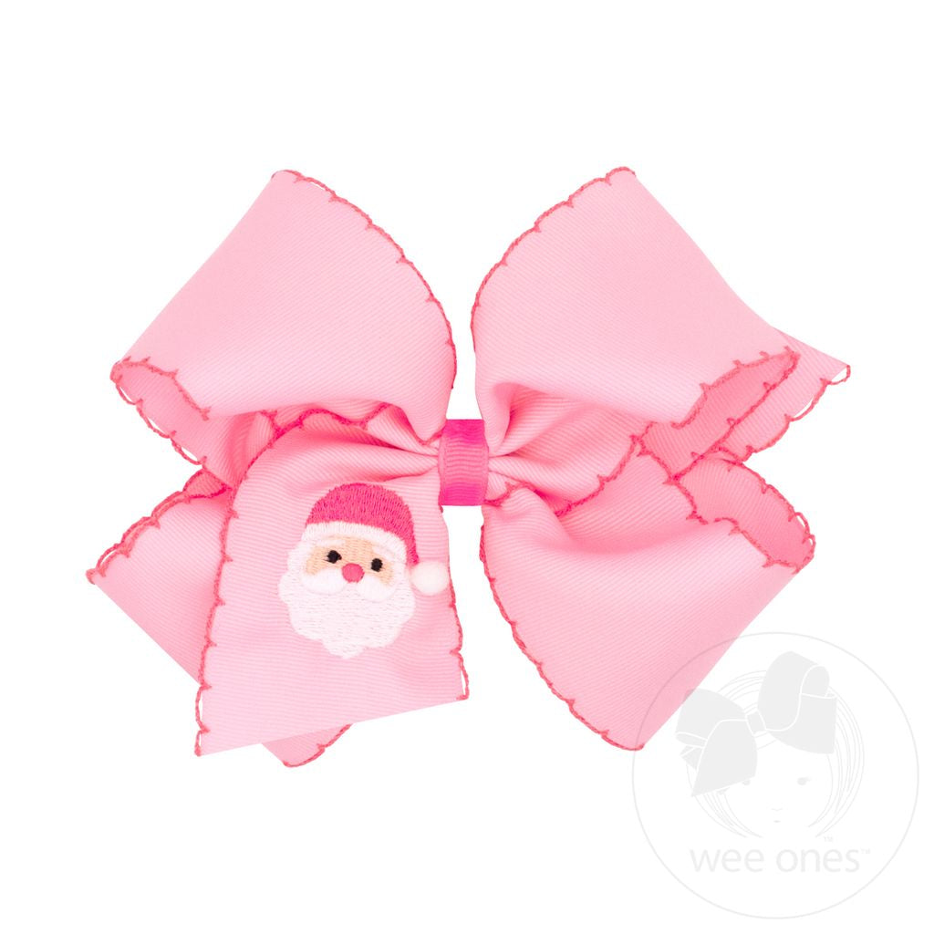 Wee Ones: King Moonstitch Pink Christmas Embroidered Hair Bows