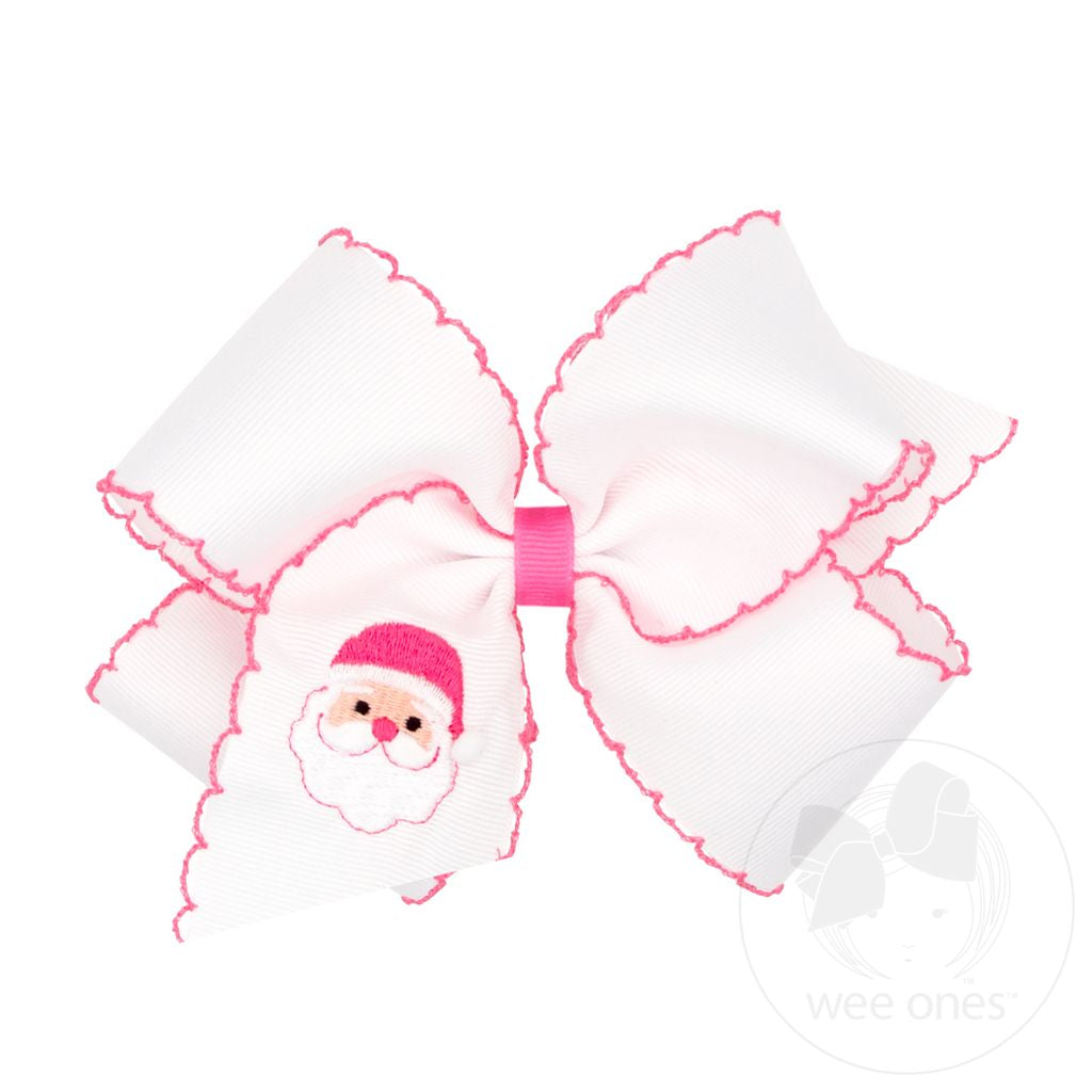 Wee Ones: King Moonstitch White Santa Christmas Embroidered Hair Bows