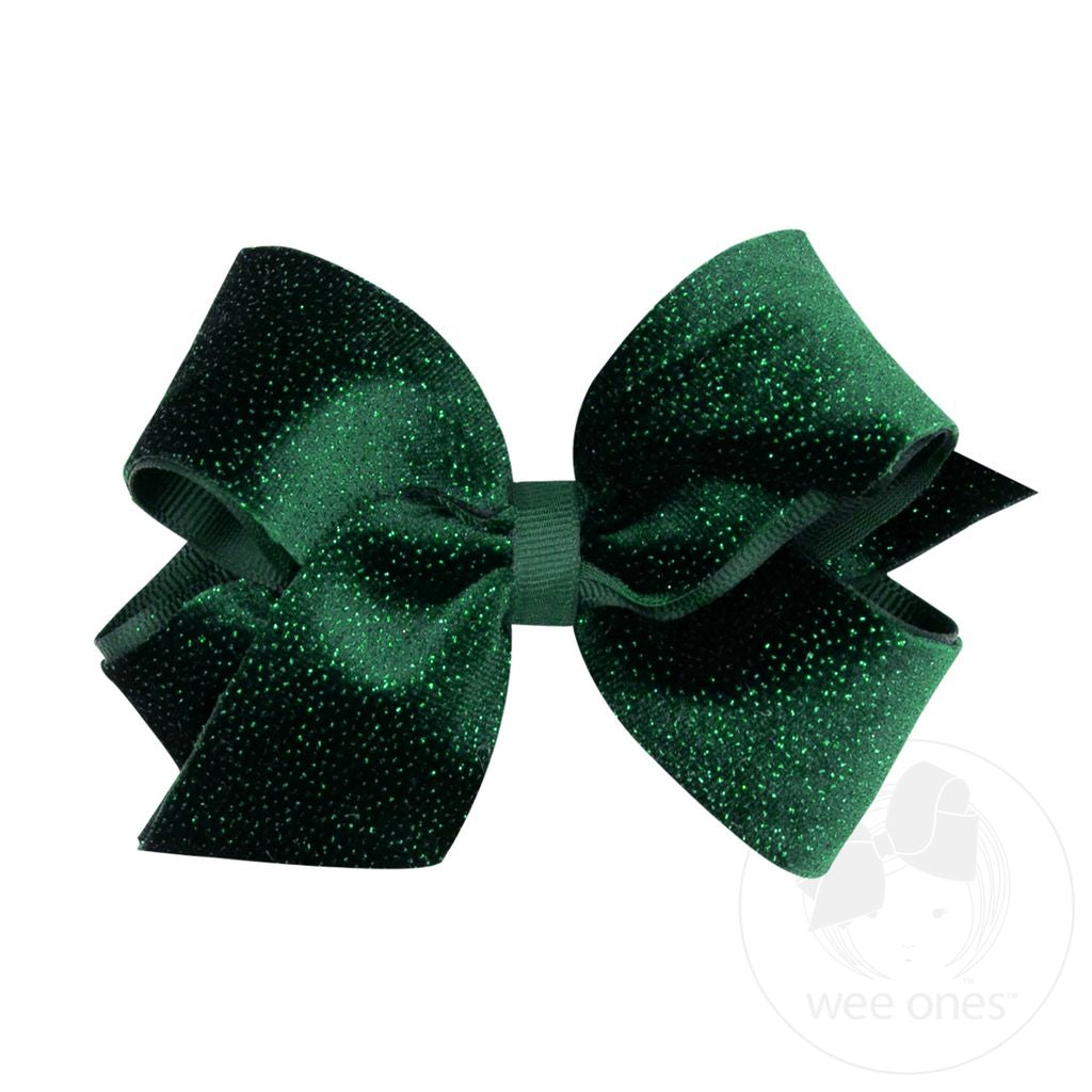 Wee Ones: Medium Forest Green Sparkle Velvet and Grosgrain Underlay Hair Bow