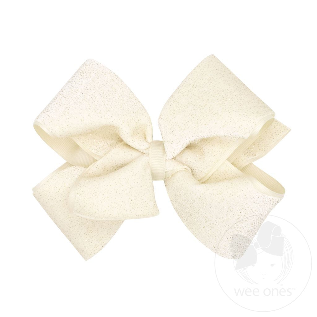 Wee Ones: King Antique White Sparkle Velvet and Grosgrain Underlay Hair Bow