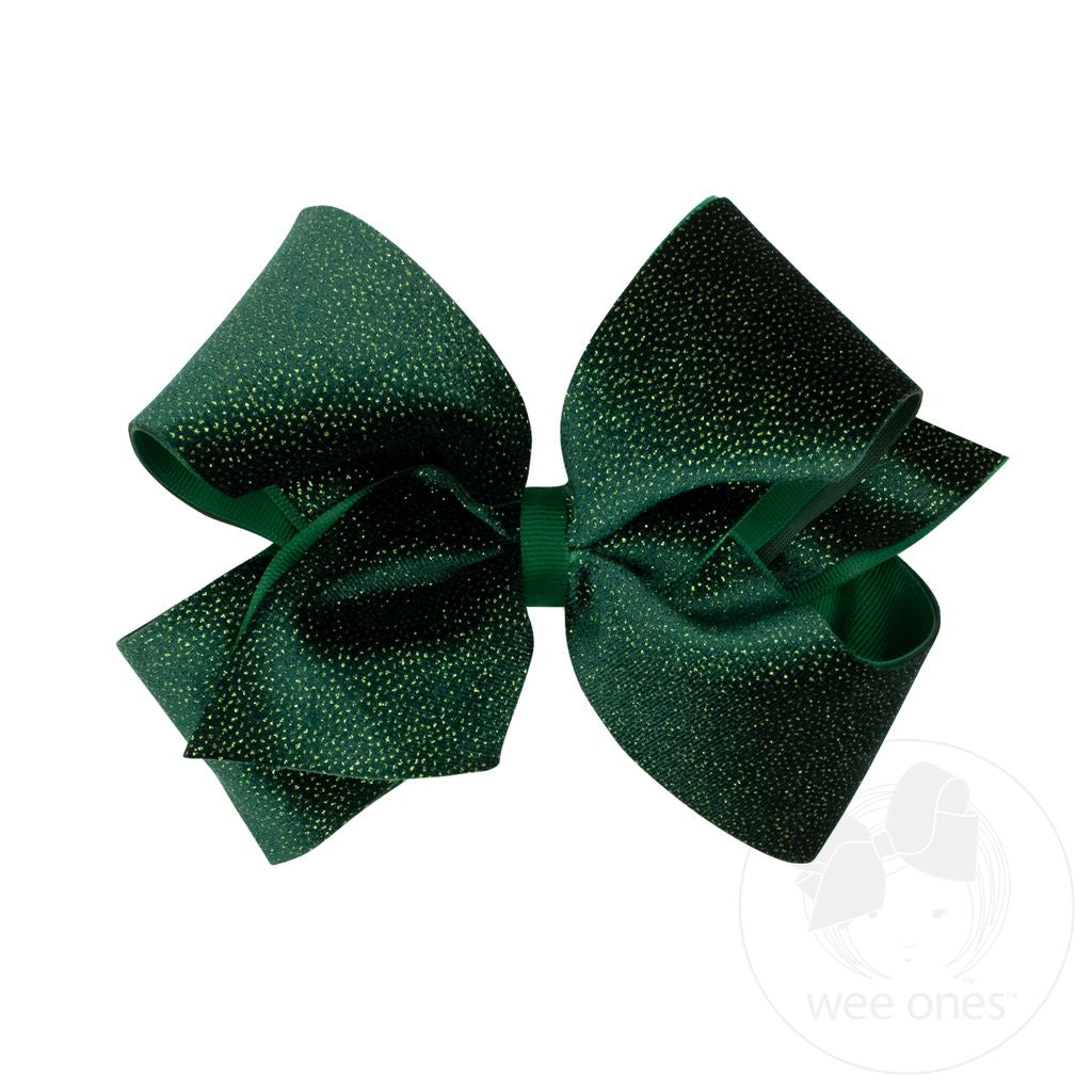 Wee Ones: King Forest Green Sparkle Velvet and Grosgrain Underlay Hair Bow